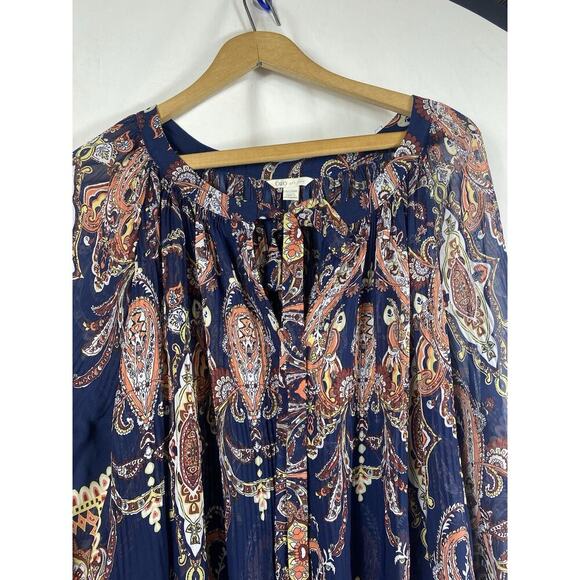 Cato Tunic Top 26/28W 4X 5X Peasant Chiffon Semi Sheer Blue Paisley Boho Artsy - Picture 4 of 16